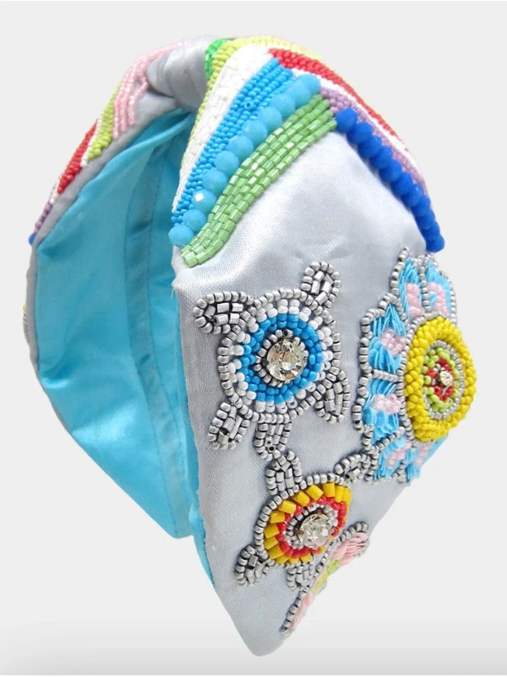 Beaded Jeweled Floral Embellished Statement Headband Blue Multicolor NWT